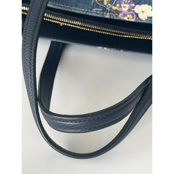 Coach Charlie Denim Double Handle Tote Shoulder Bag With Blue Floral Print - Picture 6 of 10